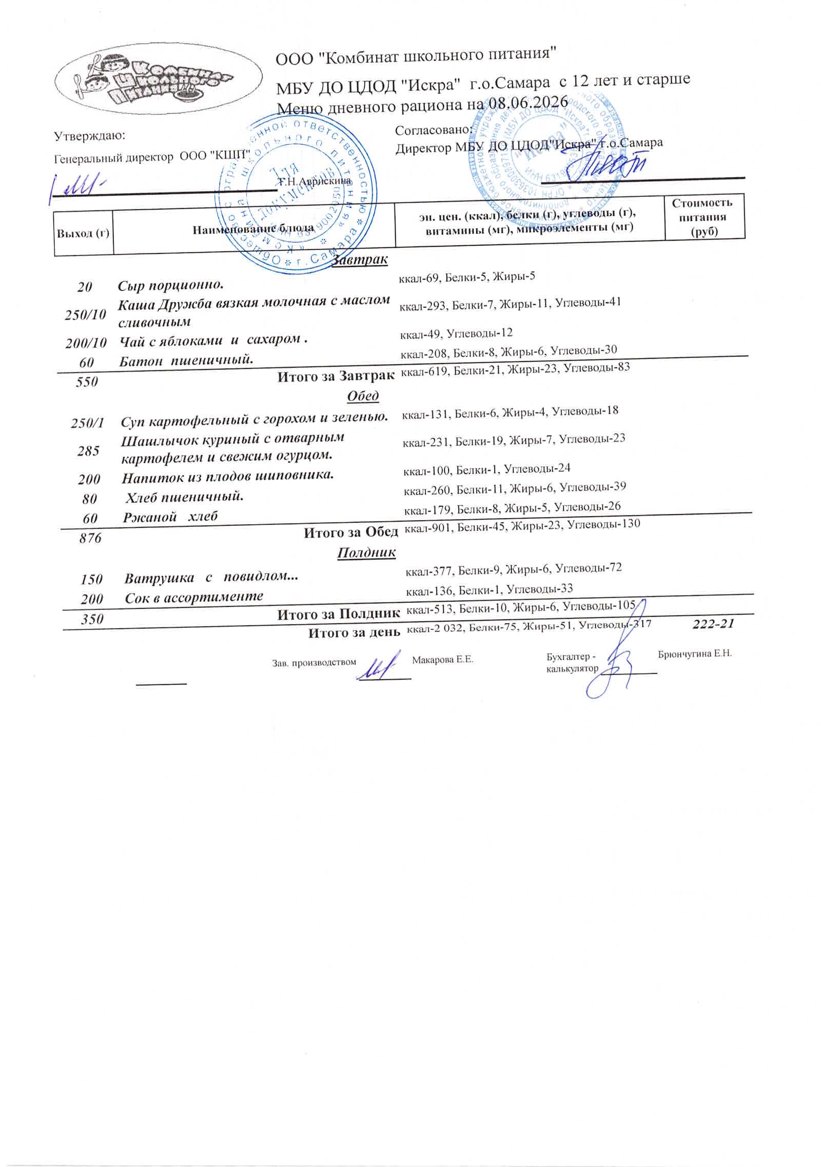 Меню на 8 июня
